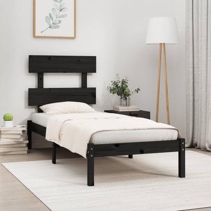 Solid Wood Black Bed Frame 100x200 cm - No Mattress