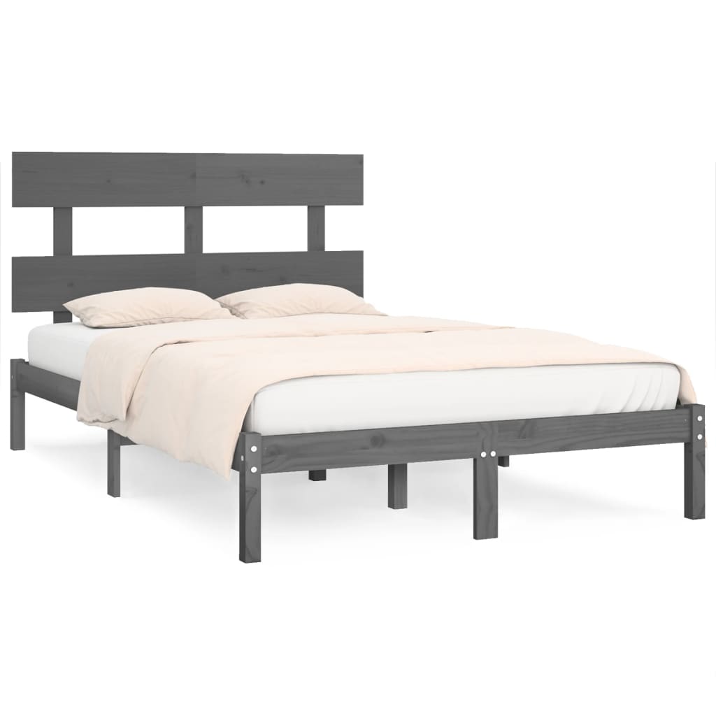 Solid Wood Grey Bed Frame 200x200 cm - No Mattress Included