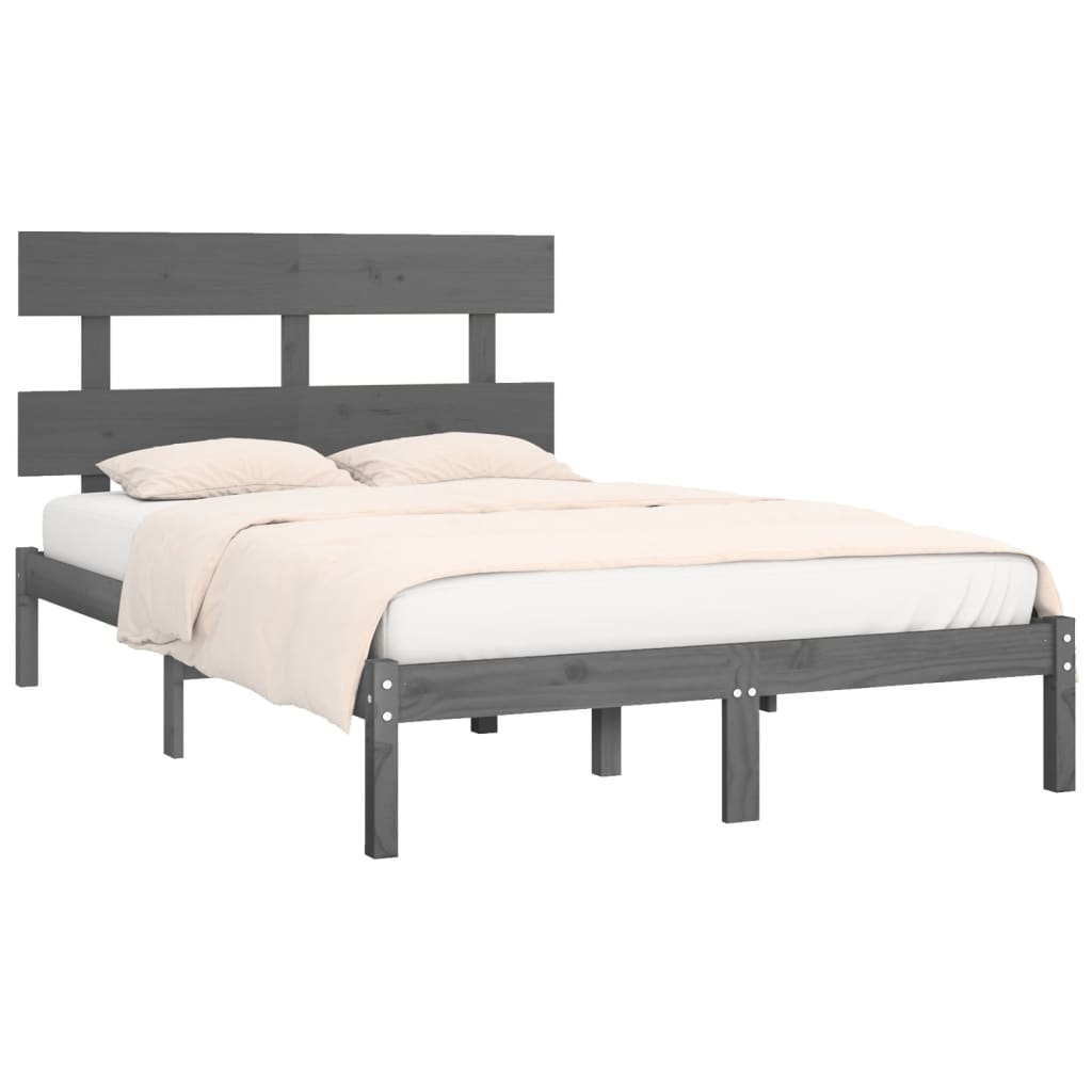 Solid Wood Grey Bed Frame 200x200 cm - No Mattress Included