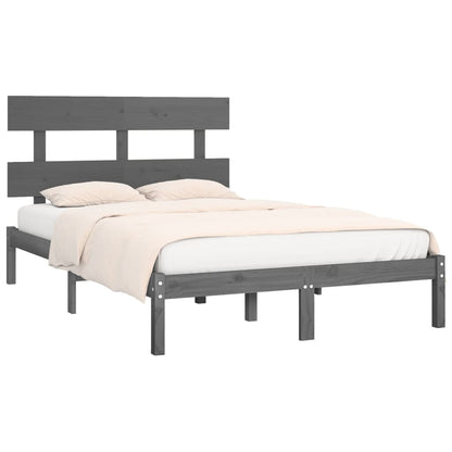 Solid Wood Grey Bed Frame 200x200 cm - No Mattress Included