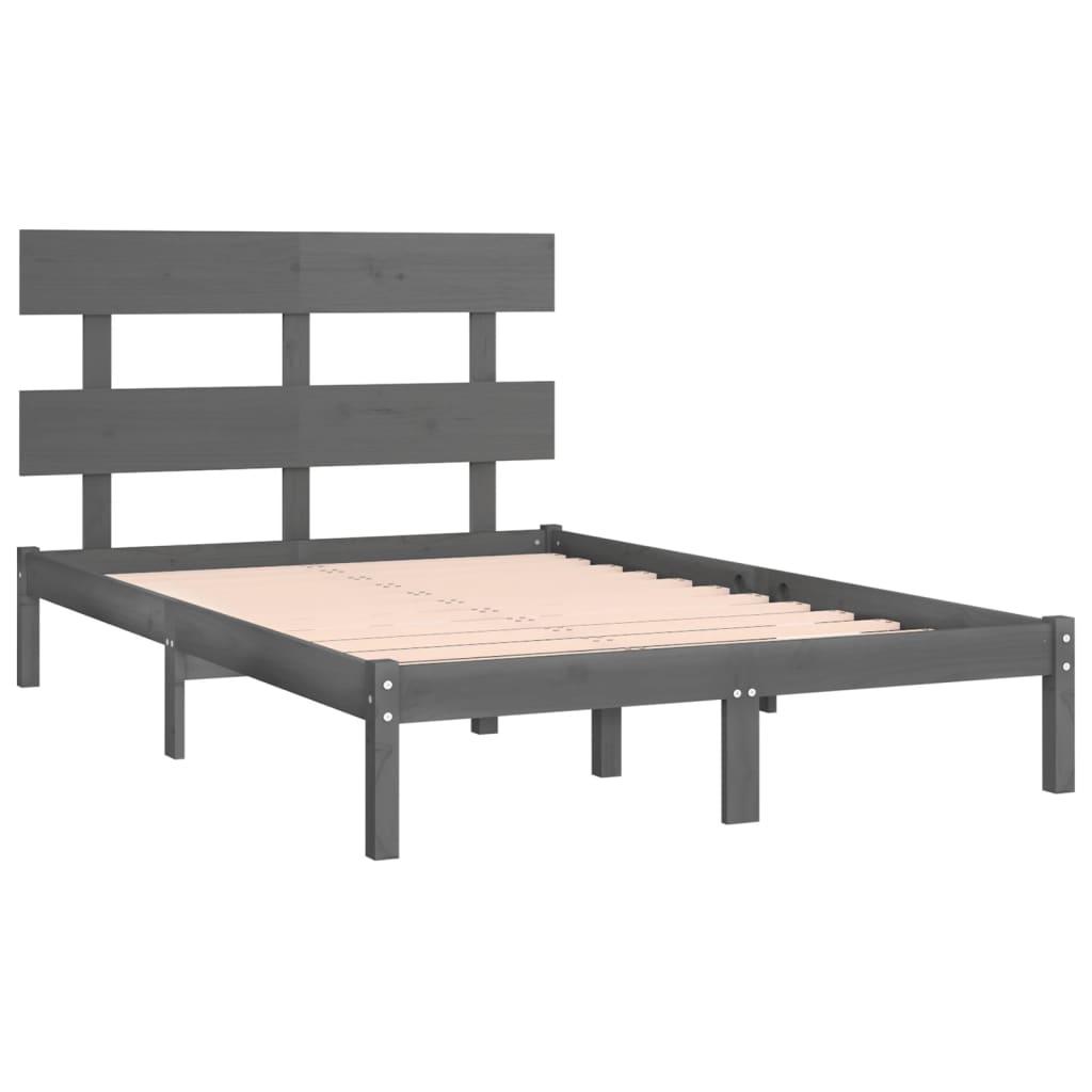 Solid Wood Grey Bed Frame 200x200 cm - No Mattress Included