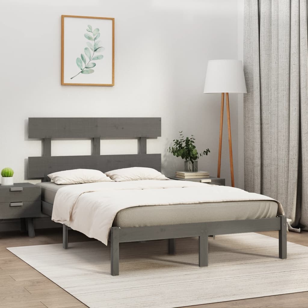 Solid Wood Grey Bed Frame 200x200 cm - No Mattress Included