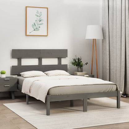 Solid Wood Grey Bed Frame 200x200 cm - No Mattress Included