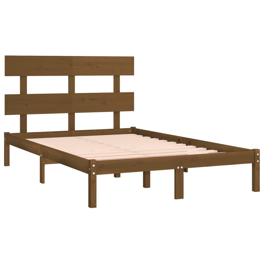 Solid Wood Bed Frame, Honey Brown, 200x200 cm, No Mattress