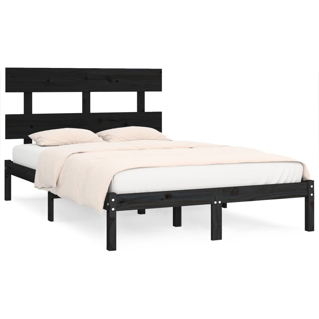 Solid Wood Black Bed Frame 200x200 cm - No Mattress Included