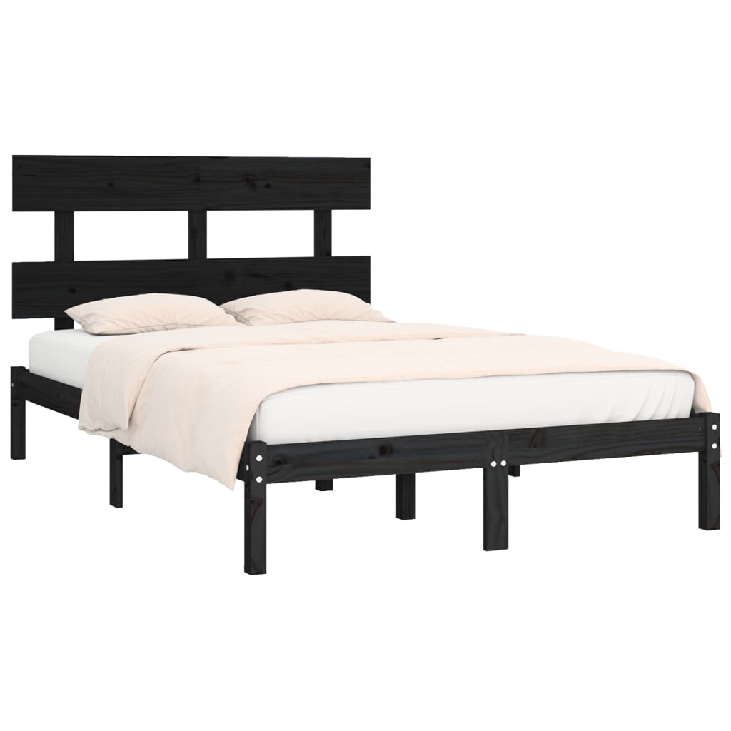 Solid Wood Black Bed Frame 200x200 cm - No Mattress Included