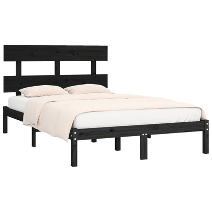 Solid Wood Black Bed Frame 200x200 cm - No Mattress Included