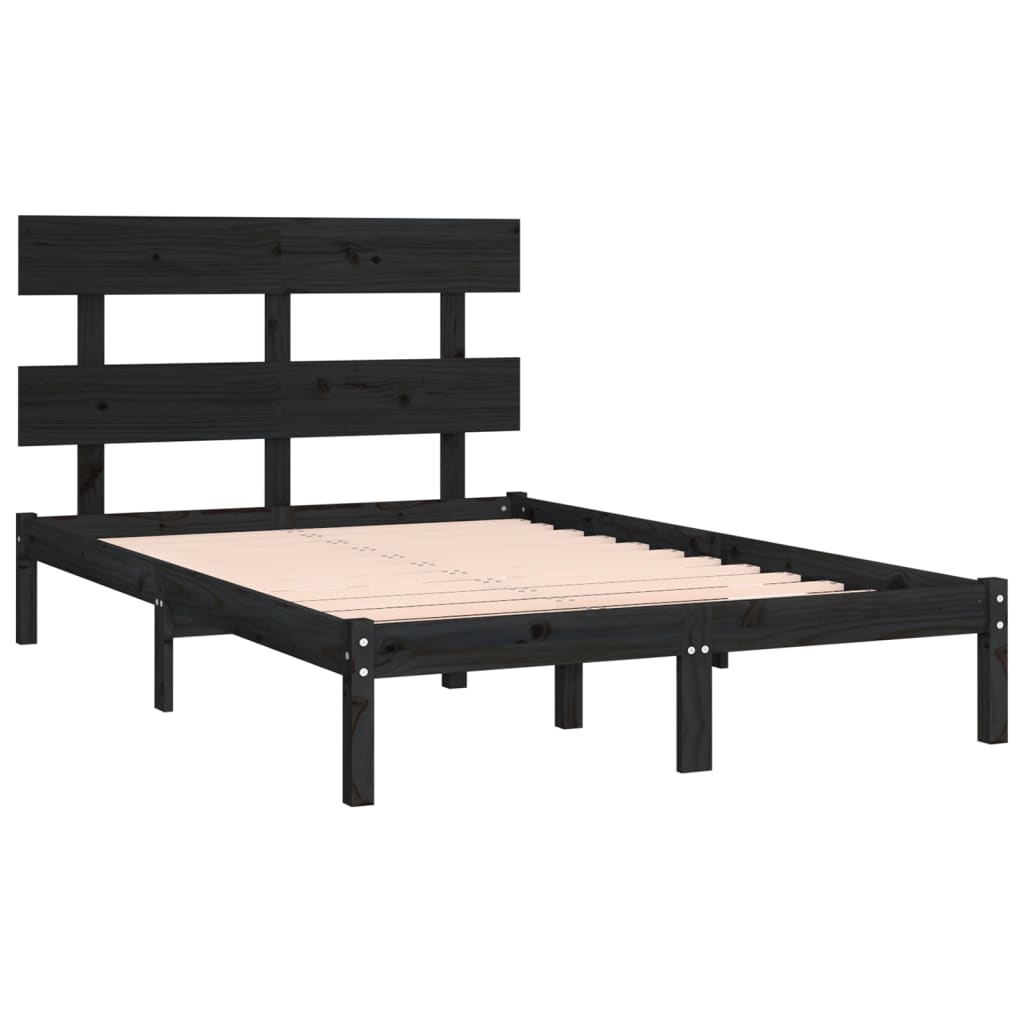 Solid Wood Black Bed Frame 200x200 cm - No Mattress Included