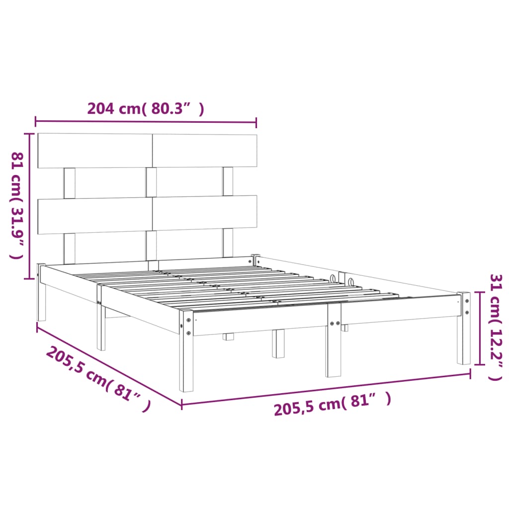 Solid Wood Black Bed Frame 200x200 cm - No Mattress Included