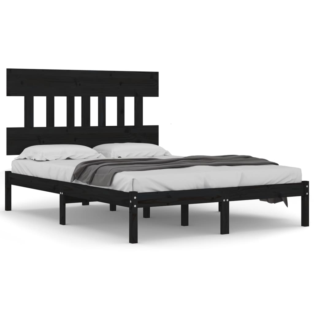 Solid Wood Bed Frame, Black 140x190 cm - Mattress Not Included