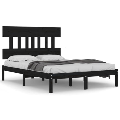 Solid Wood Bed Frame, Black 140x190 cm - Mattress Not Included