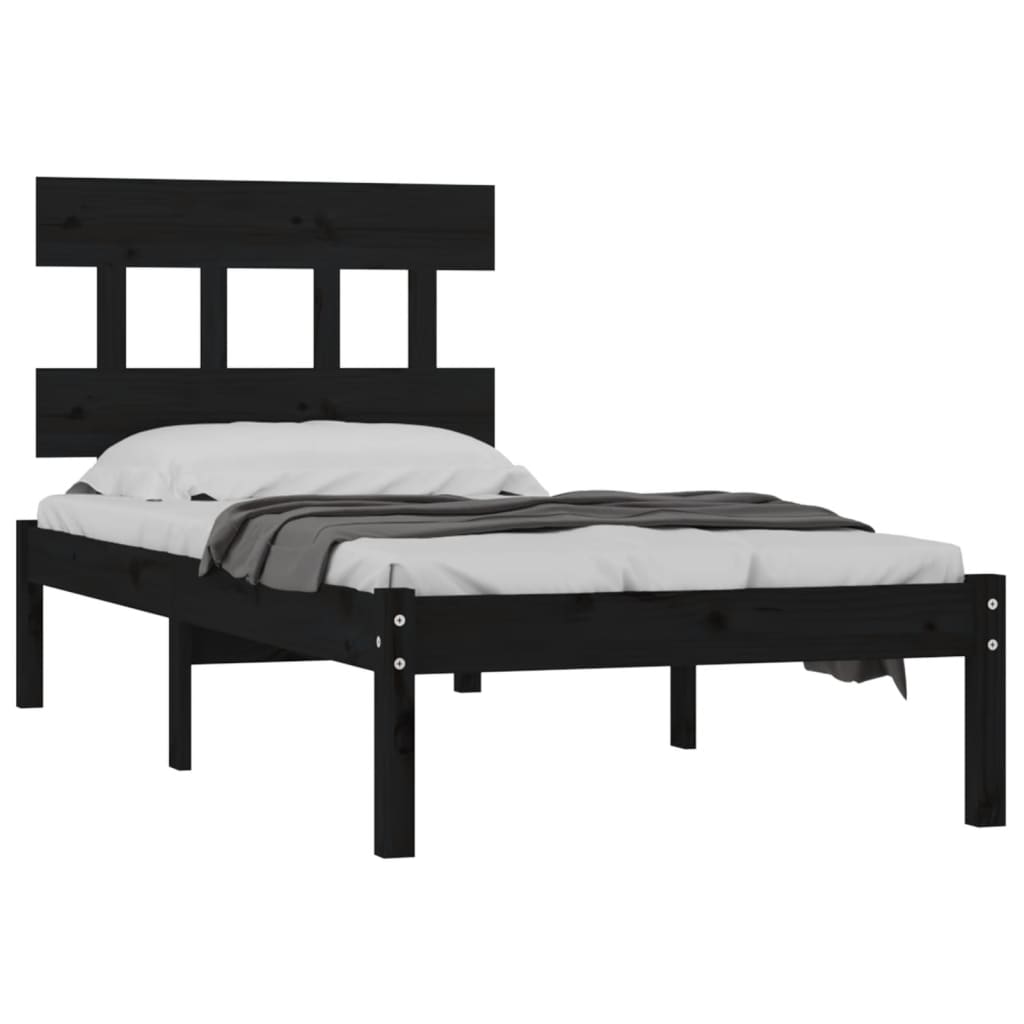 Solid Wood Black Bed Frame 100x200 cm - No Mattress Included