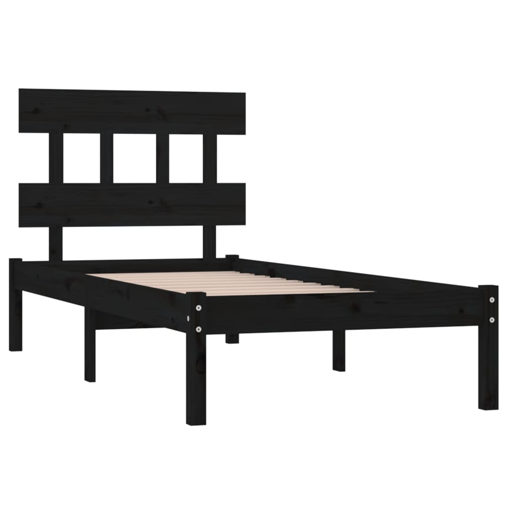 Solid Wood Black Bed Frame 100x200 cm - No Mattress Included