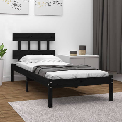 Solid Wood Black Bed Frame 100x200 cm - No Mattress Included