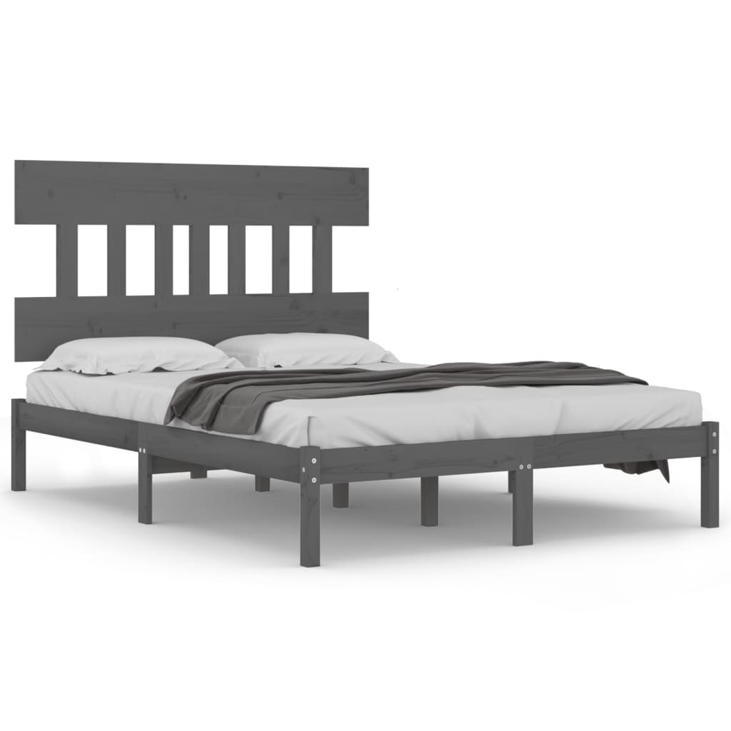 Solid Wood Grey Bed Frame 200x200 cm - No Mattress Included