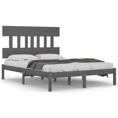 Solid Wood Grey Bed Frame 200x200 cm - No Mattress Included