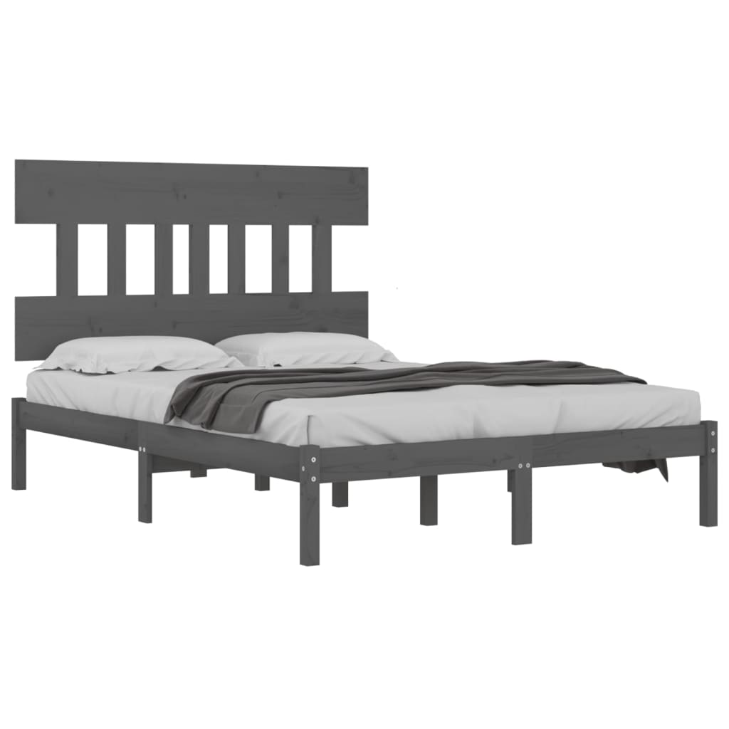 Solid Wood Grey Bed Frame 200x200 cm - No Mattress Included