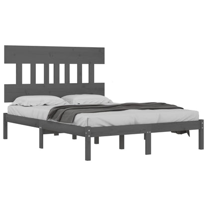 Solid Wood Grey Bed Frame 200x200 cm - No Mattress Included
