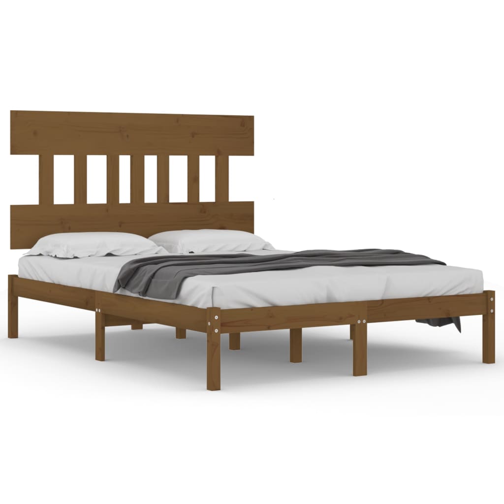 Solid Wood Bed Frame 200x200 cm - Honey Brown Finish