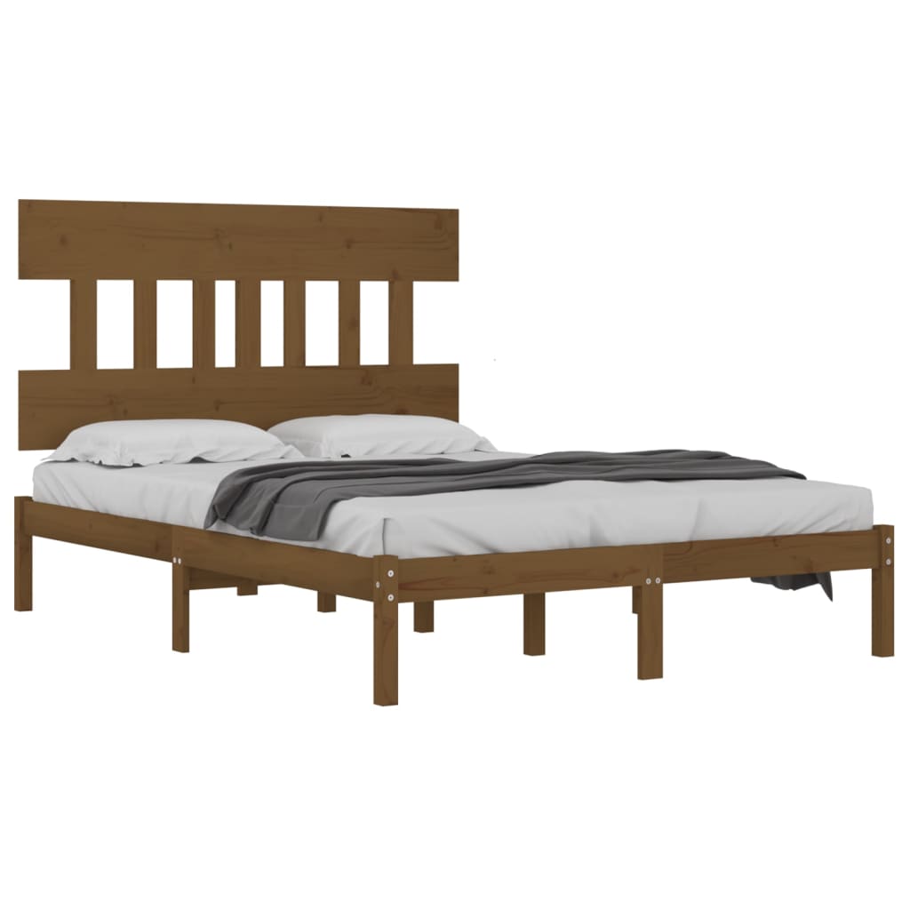 Solid Wood Bed Frame 200x200 cm - Honey Brown Finish