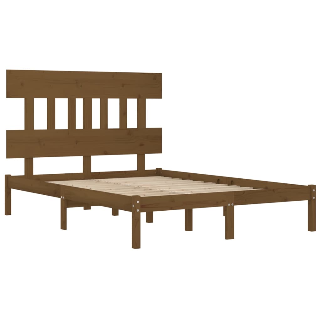 Solid Wood Bed Frame 200x200 cm - Honey Brown Finish