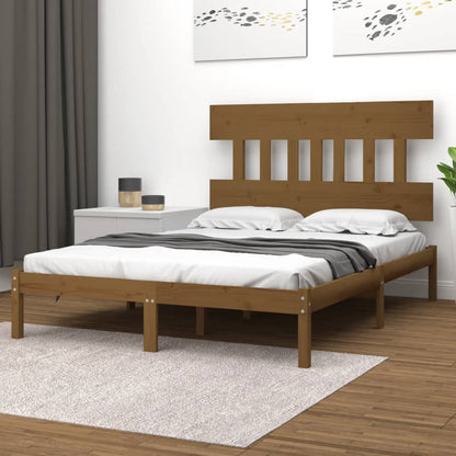 Solid Wood Bed Frame 200x200 cm - Honey Brown Finish