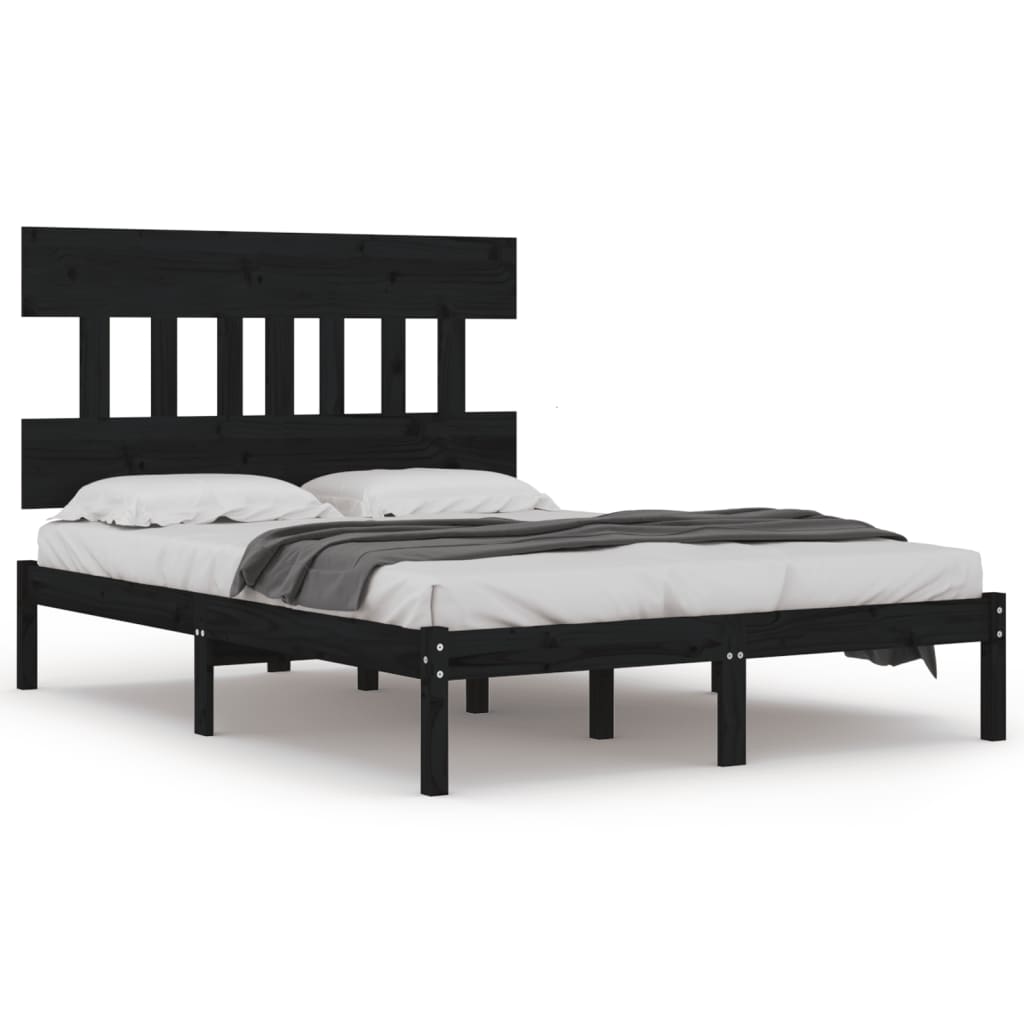 Solid Wood Black Bed Frame 200x200 cm - No Mattress Included