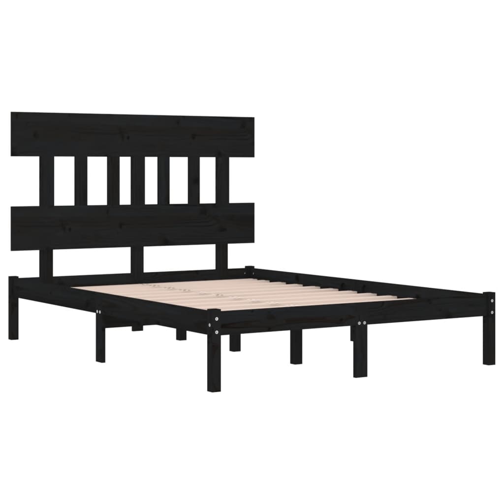 Solid Wood Black Bed Frame 200x200 cm - No Mattress Included