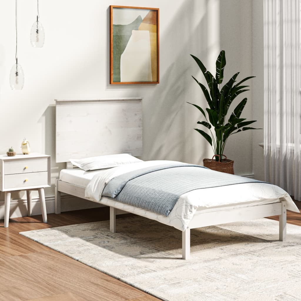 Solid Pine Wood Bed Frame, White, 100x200 cm - No Mattress Included