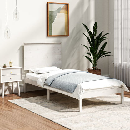 Solid Pine Wood Bed Frame, White, 100x200 cm - No Mattress Included