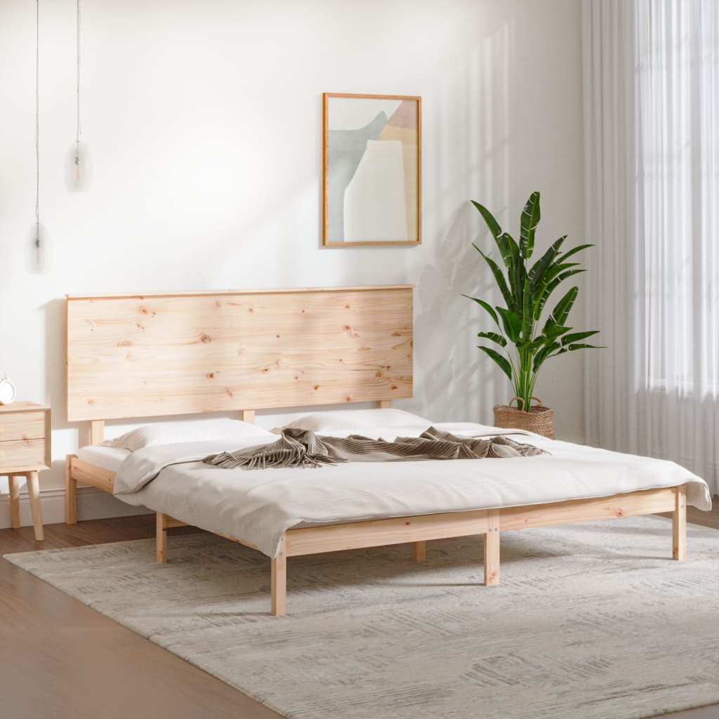 Solid Pine Wood Bed Frame 200x200 cm - Natural Finish