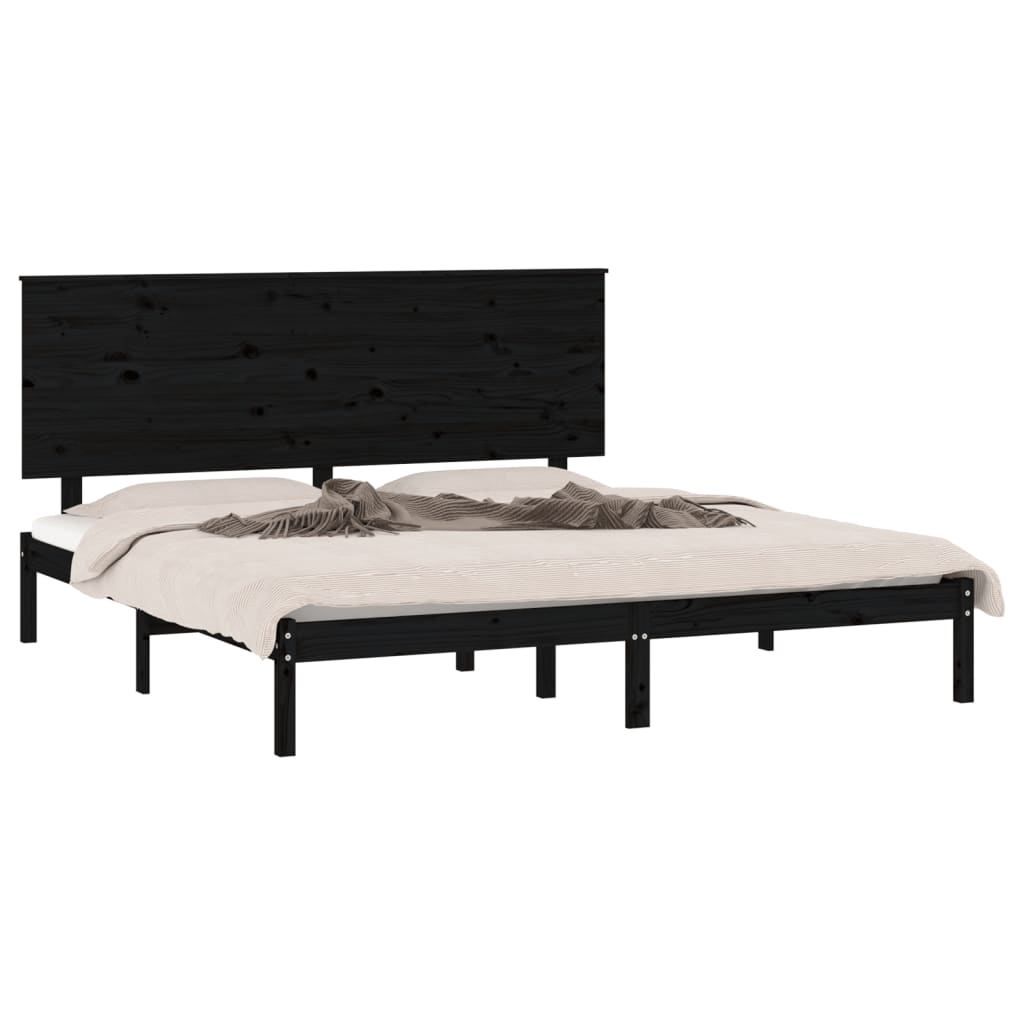 Sturdy Black Solid Pine Wood Bed Frame 200x200 cm (No Mattress)