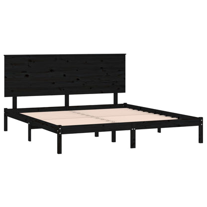 Sturdy Black Solid Pine Wood Bed Frame 200x200 cm (No Mattress)