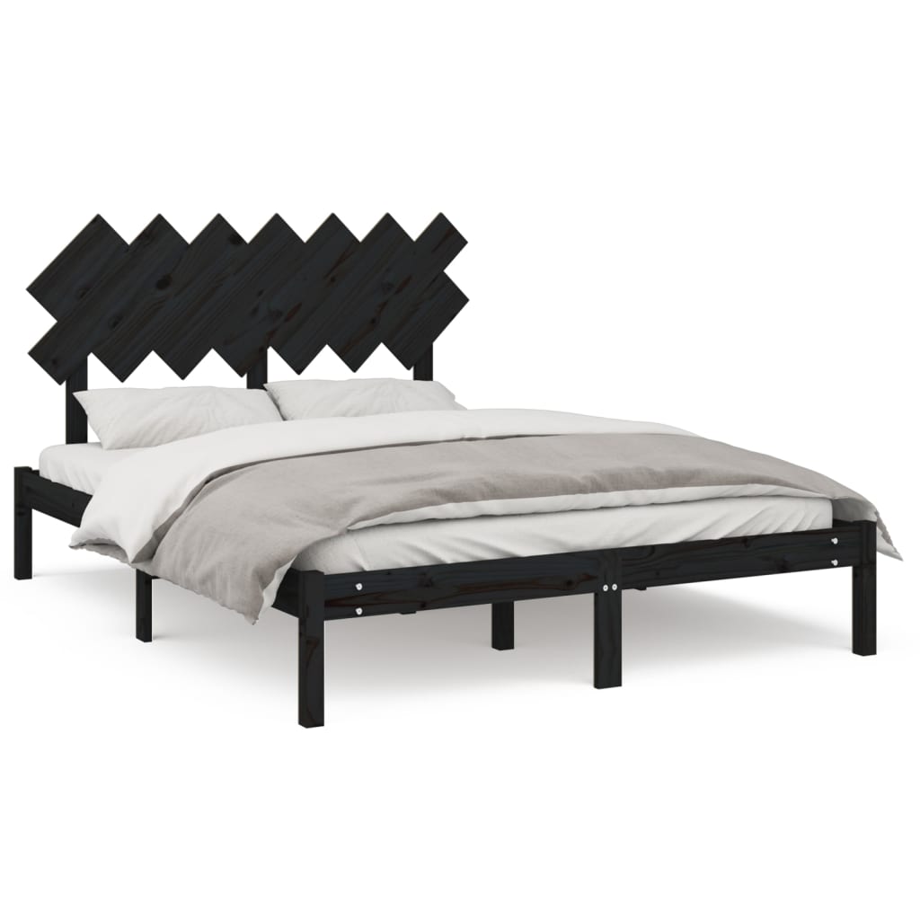 Solid Wood Black Bed Frame 140x190 cm - No Mattress Included