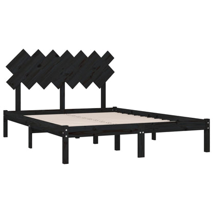 Solid Wood Black Bed Frame 140x190 cm - No Mattress Included