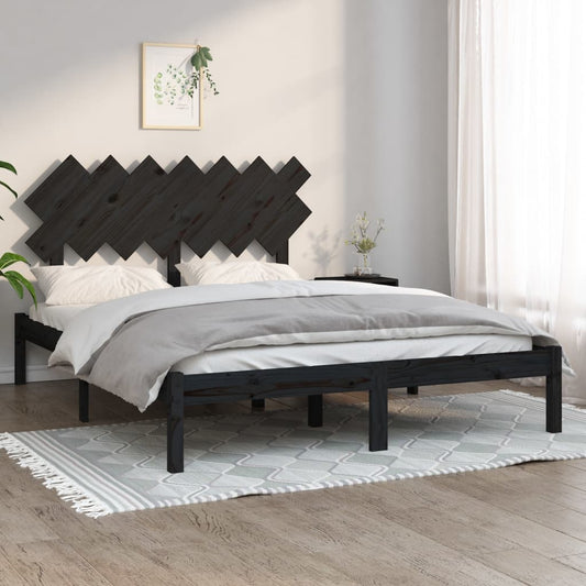 Solid Wood Black Bed Frame 140x190 cm - No Mattress Included