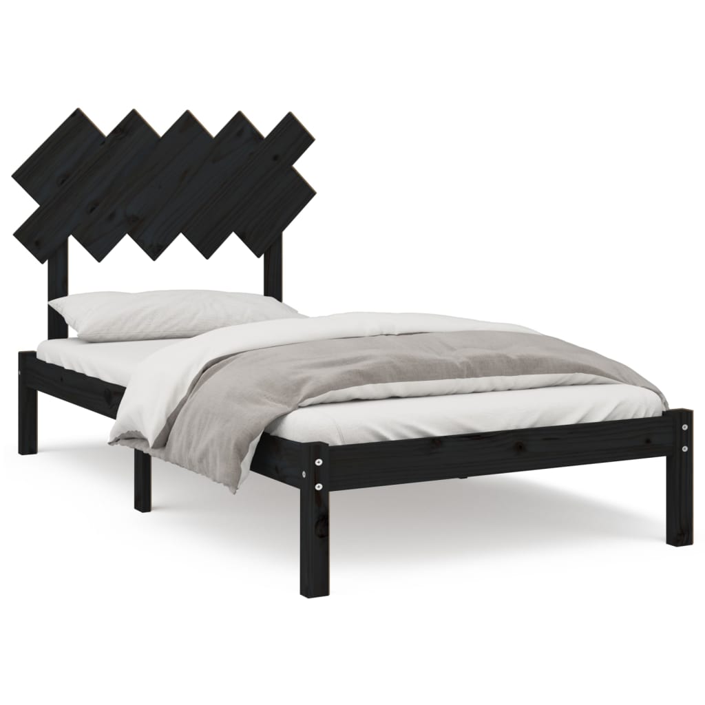 Solid Wood Black Bed Frame 100x200 cm - No Mattress Included