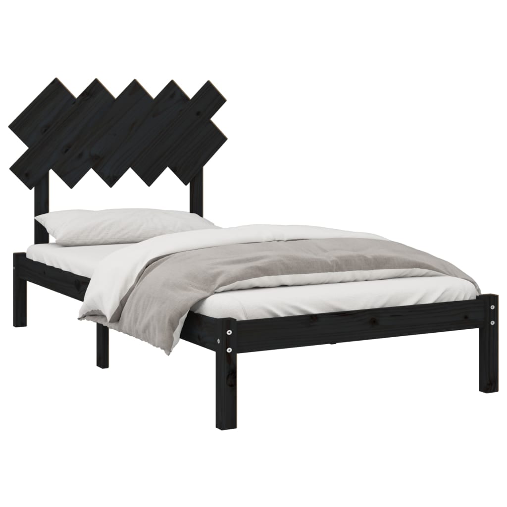 Solid Wood Black Bed Frame 100x200 cm - No Mattress Included