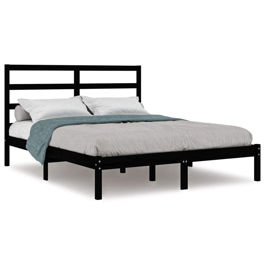 Black Solid Pine Wood Bed Frame 140x190 cm - No Mattress Included