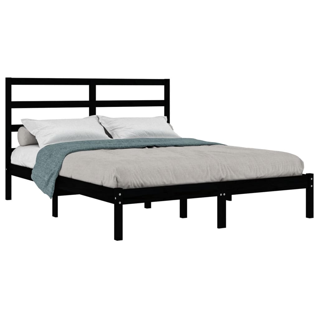 Black Solid Pine Wood Bed Frame 140x190 cm - No Mattress Included