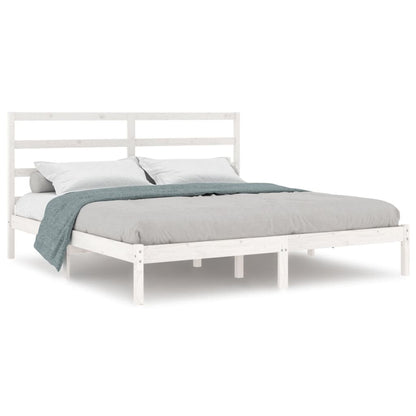 White Solid Pine Wood Bed Frame 200x200 cm - No Mattress Included