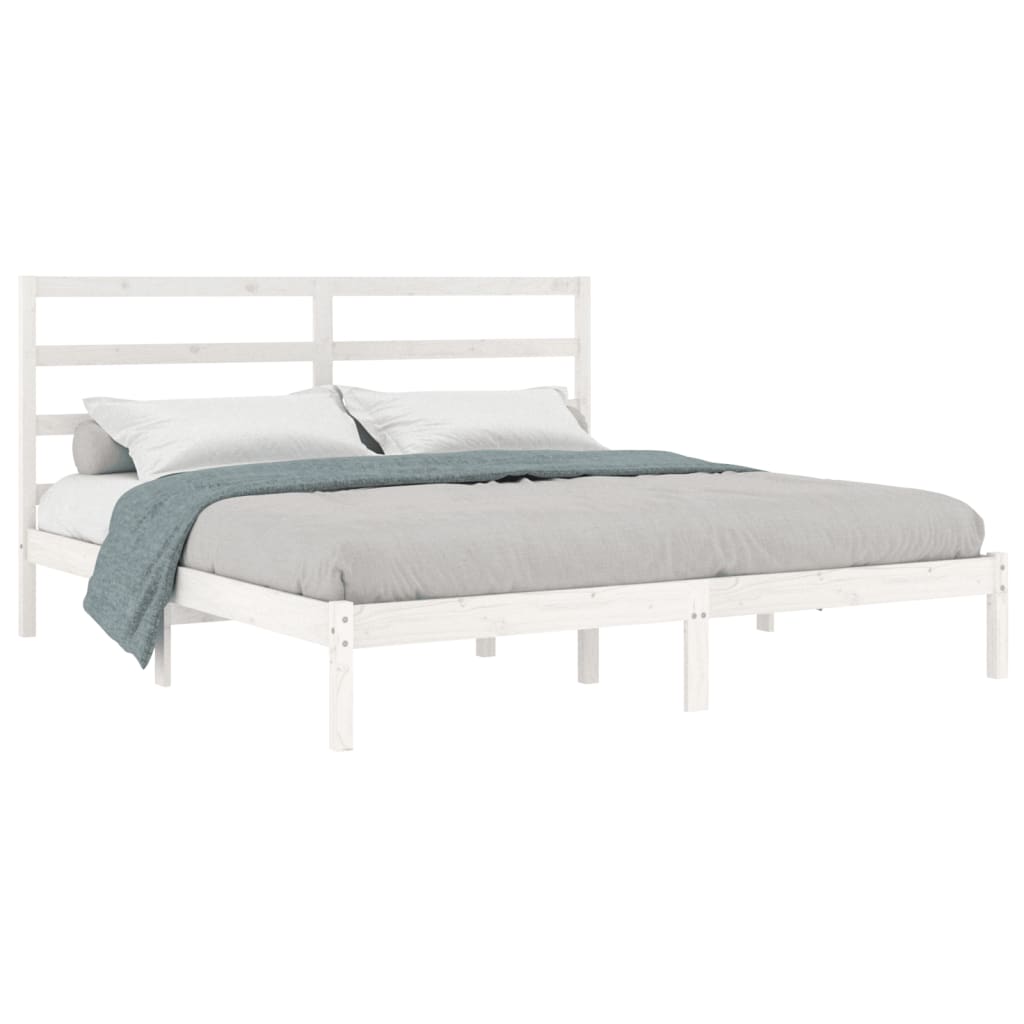 White Solid Pine Wood Bed Frame 200x200 cm - No Mattress Included