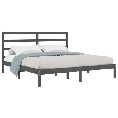 Solid Pine Wood Grey Bed Frame 200x200 cm - No Mattress Included
