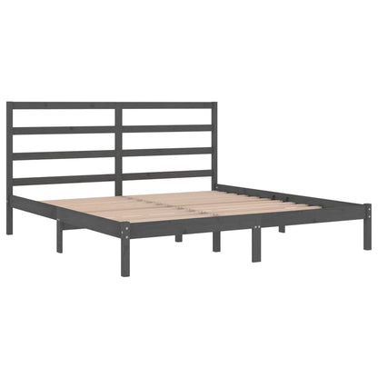 Solid Pine Wood Grey Bed Frame 200x200 cm - No Mattress Included