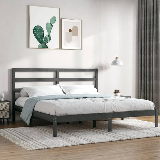 Solid Pine Wood Grey Bed Frame 200x200 cm - No Mattress Included