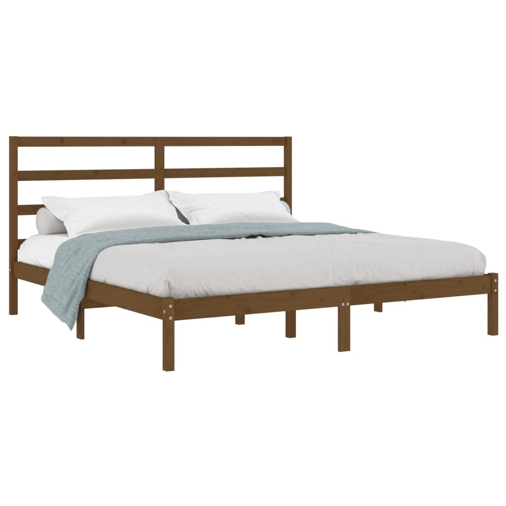 Solid Pine Wood Bed Frame 200x200 cm - Honey Brown Finish