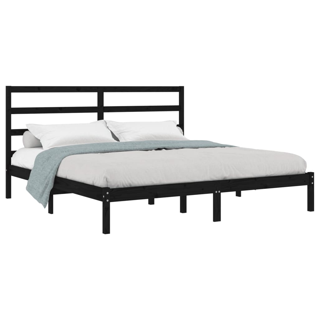 Black Solid Pine Wood Bed Frame - 200x200 cm (Mattress Not Included)