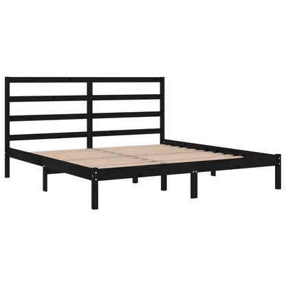 Black Solid Pine Wood Bed Frame - 200x200 cm (Mattress Not Included)