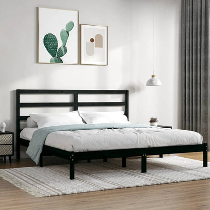 Black Solid Pine Wood Bed Frame - 200x200 cm (Mattress Not Included)