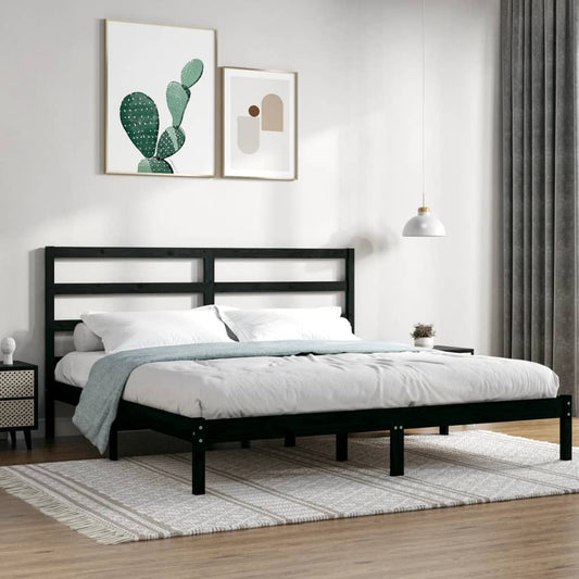 Black Solid Pine Wood Bed Frame - 200x200 cm (Mattress Not Included)